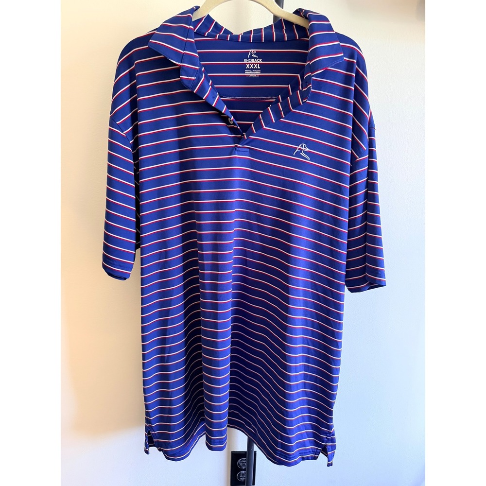 Rhoback Mens XXXL Performance Polo Shirt Blue Red White Striped American Flag